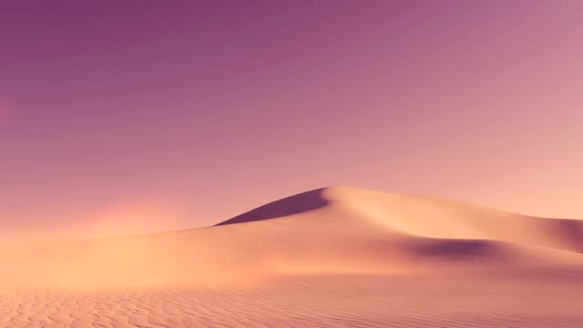 Simple desert landscape with dust on sand dunes 3D animation