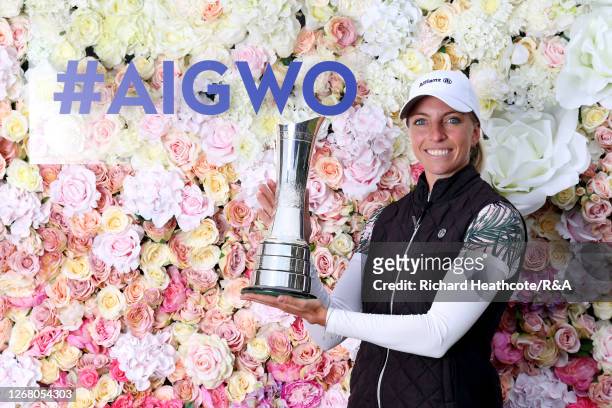 Sophia Popov of Germany poses with the trophy following victory in the final round on Day Four of the 2020 AIG Women's Open at Royal Troon on August...