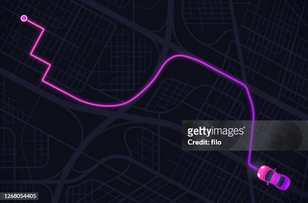 route planning city driving road network destination map - magenta stock illustrations