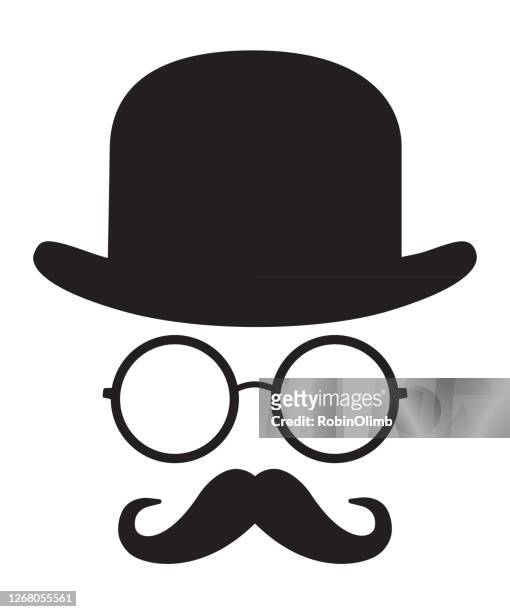 bowler hat face - hipster icon stock illustrations