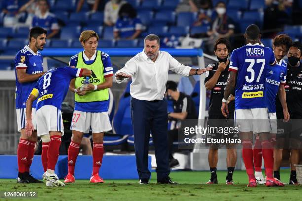 Yokohama F.Marinos head coach Ange Postecoglou gives instructions to his players during the J.League Meiji Yasuda J1 match between Yokohama F.Marinos...