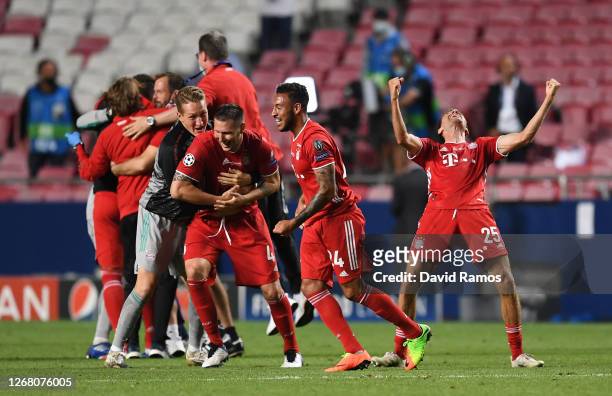 Manuel Neuer of FC Bayern Munich and teammates celebrate following their team's victory in the UEFA Champions League Final match between Paris...