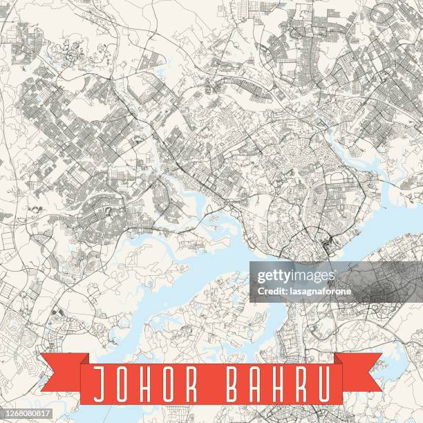 johor bahru, malaysia vector map - singapore national flag stock illustrations