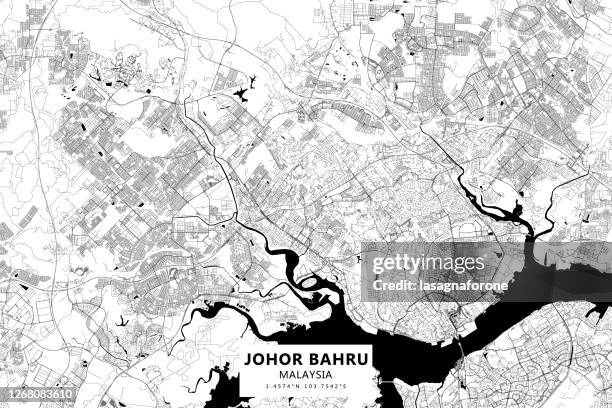 johor bahru, malaysia vector map - singapore national flag stock illustrations