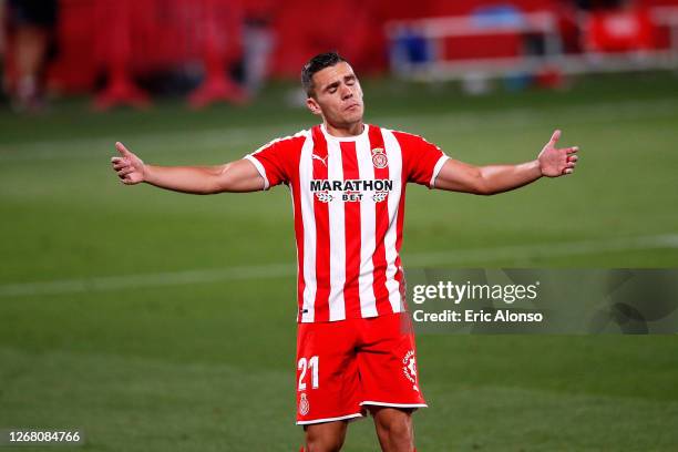 Alex Gallar shows his dejection after Elche CF scored a goal during the La Liga Smartbank Playoffs match between Girona FC and Elche CF at Montilivi...