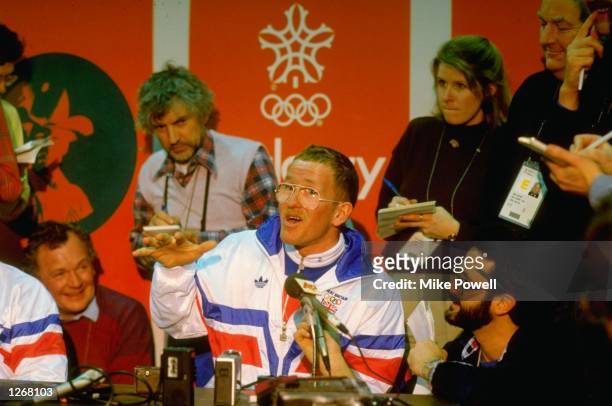 Portrait of Ski Jumper Eddie Edwards of Great Britain during a press conference at the 1988 Winter Olympic Games in Calgary, Canada. \ Mandatory...