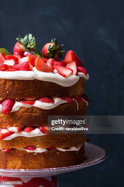strawberry and cheese layers cake - strawberry shortcake stock pictures, royalty-free photos & images