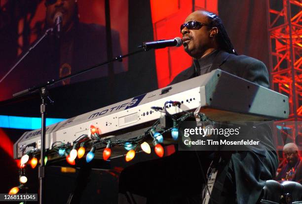 Stevie Wonder performs during KIIS FM's 4th Annual Jingle Ball at the Anaheim Pond on December 3, 2004 in Anaheim, California.