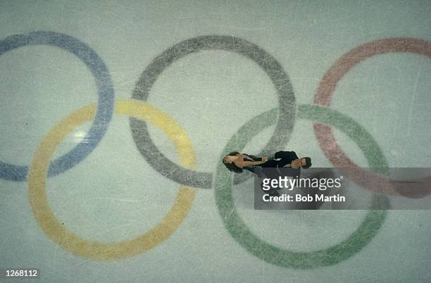 Marina Klimova and A Ponomarenko of the Unified Team perform during the Pairs Ice Dance event at the 1992 Winter Olympic Games in Albertville,...