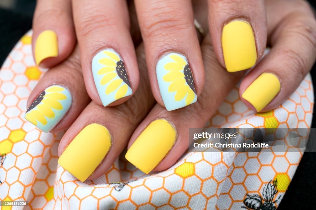Yellow Sunflower Nail Art Design