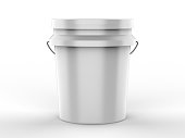 Blank Plastic Paint Bucket For Mockup Design And Branding, 3d render illustration.