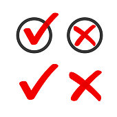 Yes no check box list marker ticks icons vector circle doodle red, x close handdrawn cross, ok poll vote checkmark, right wrong drawing, approved and declined decision form accept or deny element sign