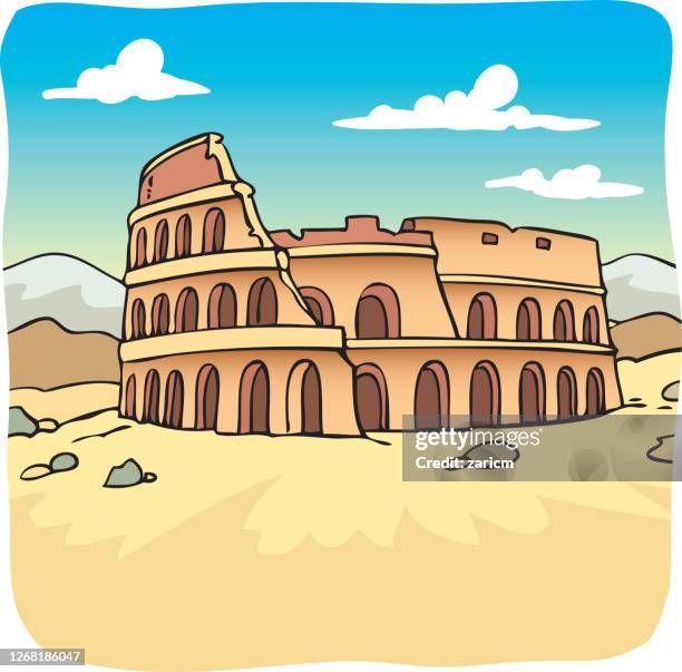 illustrazioni stock, clip art, cartoni animati e icone di tendenza di vettore del colosseo o anfiteatro flavio - anfiteatro