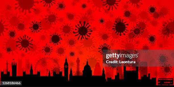 coronavirus and london skyline silhouette (all buildings are complete and moveable) - coronavirus uk stock illustrations