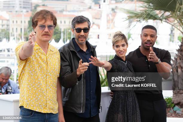 Actor Michael Shannon, director Ramin Bahrani, actress Sofia Boutella and actor Michael B. Jordan attend the photocall for the 'Farenheit 451' during...