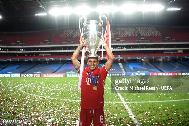 Thiago Alcantara of FC Bayern Munich after his team's victory in the UEFA Champions League Final match between Paris Saint-Germain and Bayern Munich...