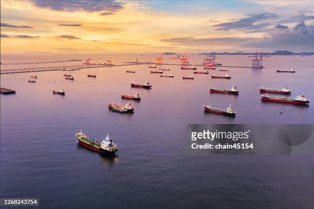 oil and gas lpg tanker cargo ship at the commercial port industry near refinery fuel chemical import export business logistic and transportation. - industrial sailing craft stock pictures, royalty-free photos & images