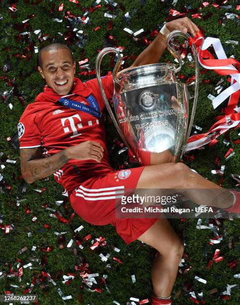 Thiago Alcantara of FC Bayern Munich after his team's victory in the UEFA Champions League Final match between Paris Saint-Germain and Bayern Munich...