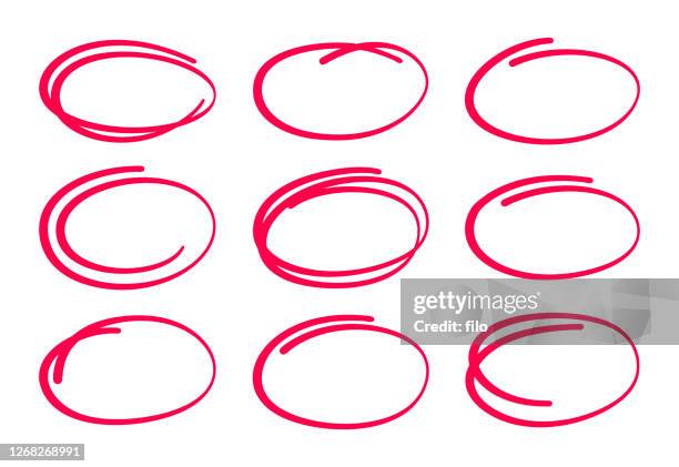 circle ellipses editing marks - felt tip pen stock illustrations