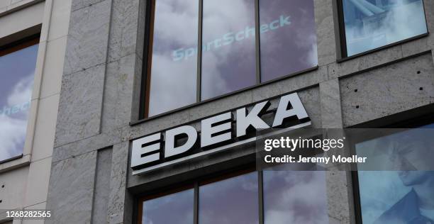 Edeka sign is seen on August 24, 2020 in Berlin, Germany. Germany is carefully lifting lockdown measures nationwide in an attempt to raise economic...