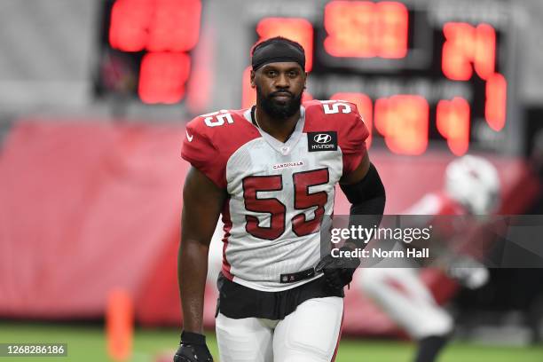 Chandler Jones of the Arizona Cardinals participates during training camp at State Farm Stadium on August 24, 2020 in Glendale, Arizona.