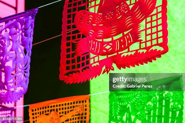 mexican paper tissue banners - mexican paper flag stock pictures, royalty-free photos & images