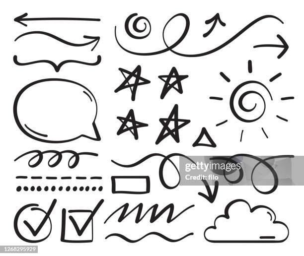 illustrazioni stock, clip art, cartoni animati e icone di tendenza di scarabocchiare elementi di progettazione di disegno e modifica di linee disegnate a mano - scarabocchio disegno