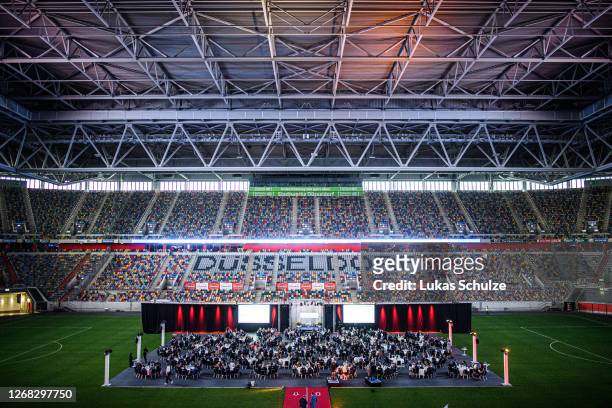 General view of the Merkur Spiel-Arena during the "Staendehaus Treff" dinner on August 24, 2020 in Dusseldorf, Germany. Friedrich Merz, a member of...