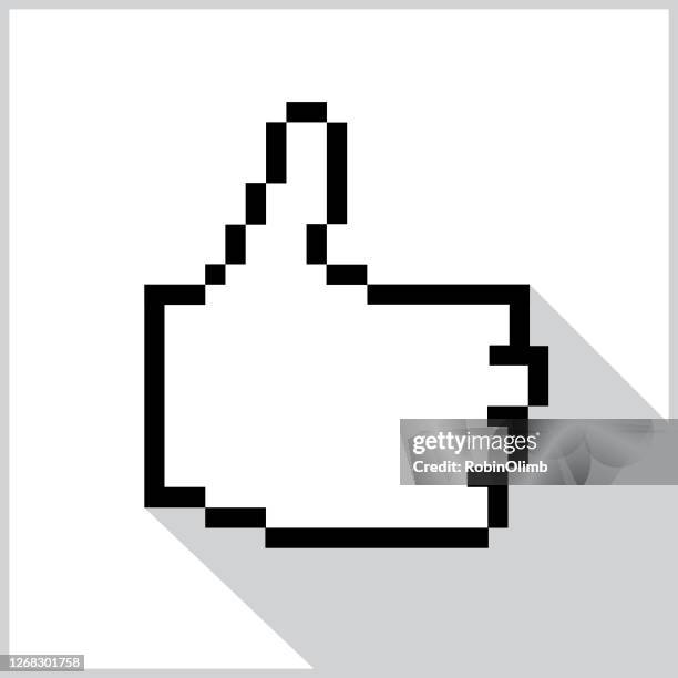 pixel thumbs up hand gray shadow icon - pixelated hand stock illustrations