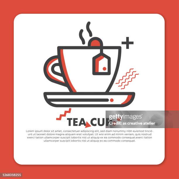 tea cup vector line icon - simple thin line icon, premium quality design element and orange background. - green tea leaf stock illustrations