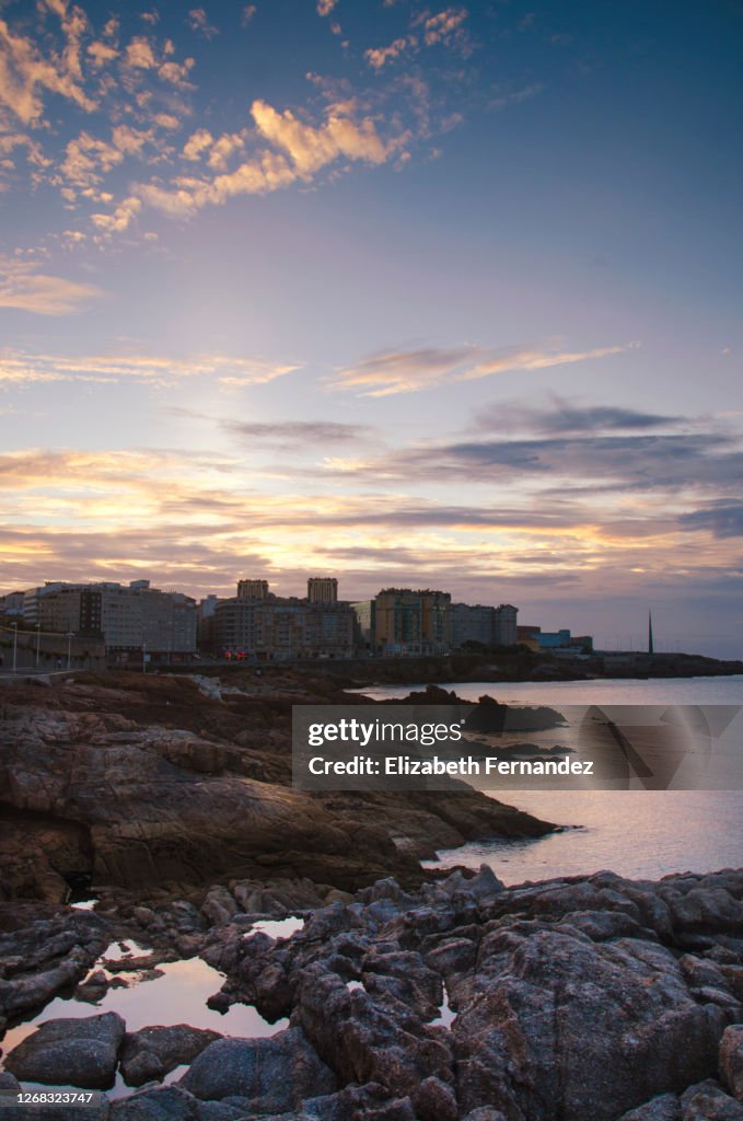 Sunset at Riazor, A Coruna, Spain, Europe