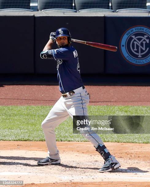 Jose Martinez of the Tampa Bay Rays in action against the New York Yankees at Yankee Stadium on August 20, 2020 in New York City. The Rays defeated...