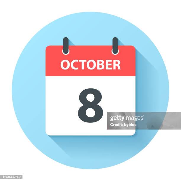 illustrations, cliparts, dessins animés et icônes de 8 octobre - icône du calendrier quotidien rond dans un style design plat - octobre