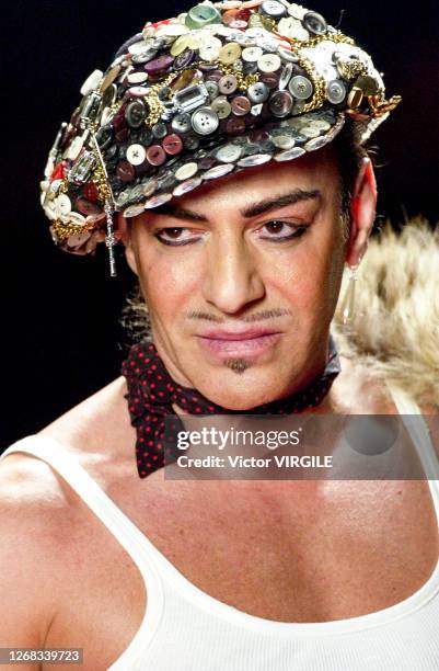 Fashion designer John Galliano walks the runway during the Dior Haute Couture Spring/Summer 2003 fashion show as part of the Paris Haute Couture...