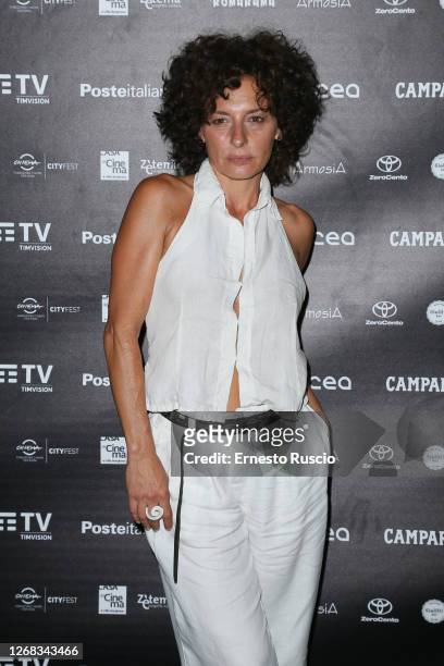 Actress Lidia Vitale attends the Floating Theatre premiere at Parco Centrale del Lago all'EUR on August 24, 2020 in Rome, Italy.