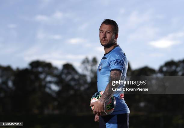 Adam le Fondre of Sydney FC poses before a Sydney FC A-League training session at Macquarie Uni on August 25, 2020 in Sydney, Australia.