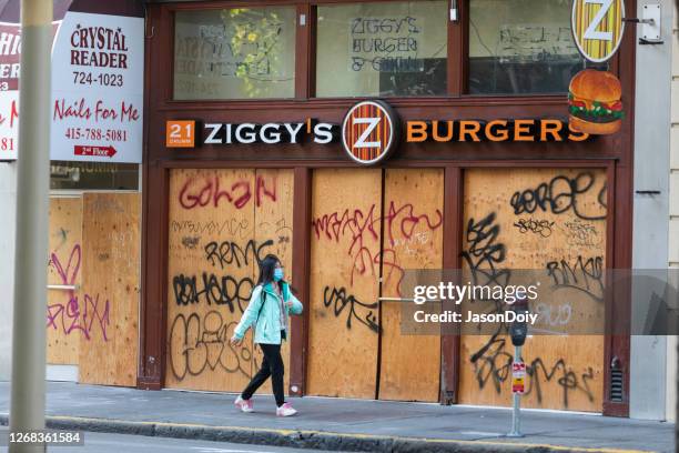 closed business in san francisco - boarded up stock pictures, royalty-free photos & images