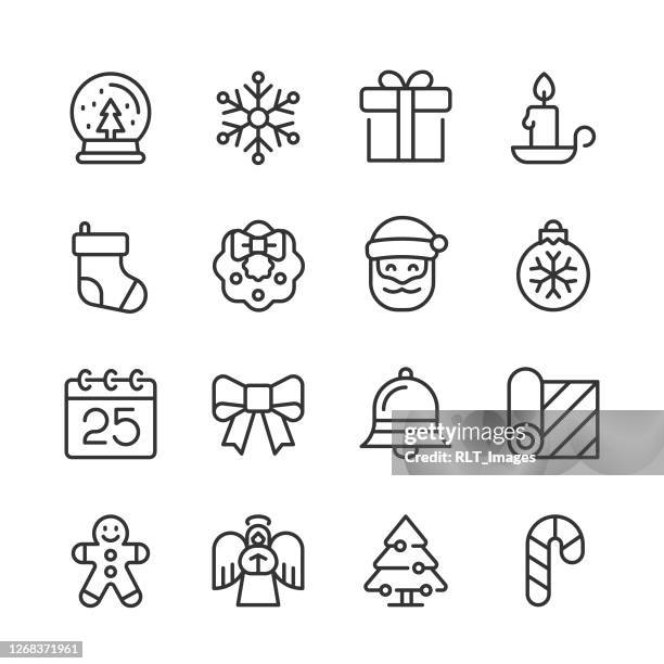 weihnachts-urlaub-ikonen — monoline-serie - santa claus stock-grafiken, -clipart, -cartoons und -symbole