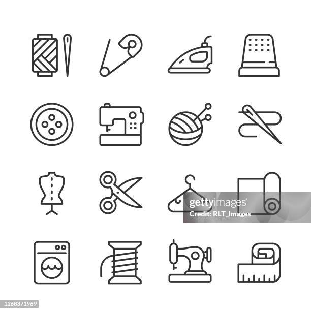 sewing & needlework icons — monoline series - sewing machine stock illustrations