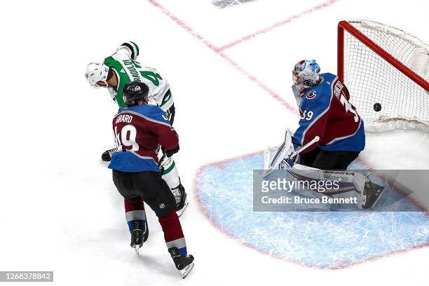 Alexander Radulov of the Dallas Stars scores a goal past Pavel Francouz of the Colorado Avalanche during the second period in Game Two of the Western...
