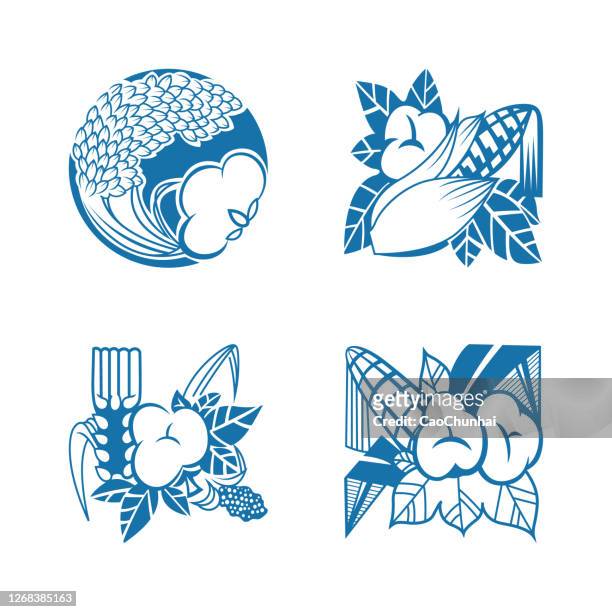 crop icon combination - rice cereal plant stock illustrations