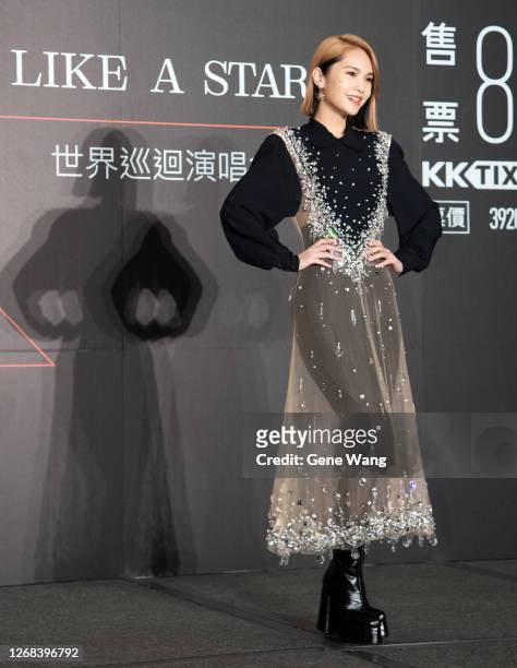 Rainie Yang（Cheng Lin Yang）poses at the press conference to announce details on the 'LIKE A STAR' World Tour Concert on August 25, 2020 in Taipei,...