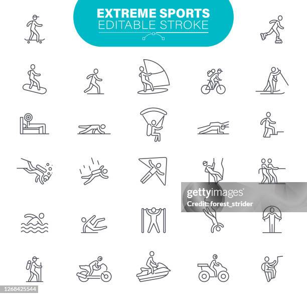 ilustraciones, imágenes clip art, dibujos animados e iconos de stock de extreme sport icons trazo editable - bungy jumping
