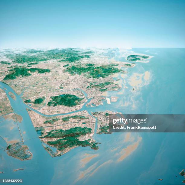 vista orizzonte aereo di rendere 3d di macao da nord gennaio 2020 - zhuhai foto e immagini stock