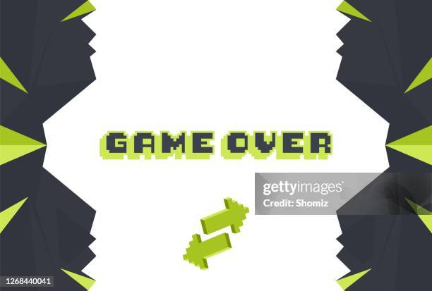 spiel über bildschirm, alte schule gaming poster - game over short phrase stock-grafiken, -clipart, -cartoons und -symbole