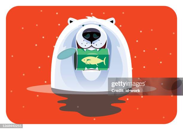 polar bear holding can of tuna - polar bear stock illustrations