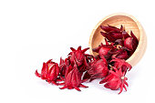 Fresh red Roselle fruit ( Jamaica sorrel, Rozelle or hibiscus sabdariffa ) white background