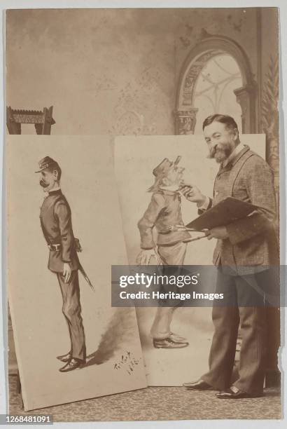 Full-length Portrait of Thomas Nast with Two Caricatures, circa 1888. Artist Unknown.
