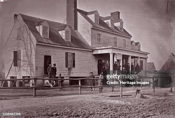 Headquarters of Capt. E.E. Camp, A.Q.M., at City Point, Virginia, 1861-65. Formerly attributed to Mathew B. Brady. Artist Andrew Joseph Russell.