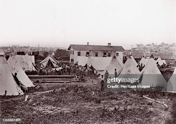 Locomotive, U.S. Military Railroad/City Point. Troops Ready to be Taken to the Front by Rail, 1861-65. Formerly attributed to Mathew B. Brady. Artist...